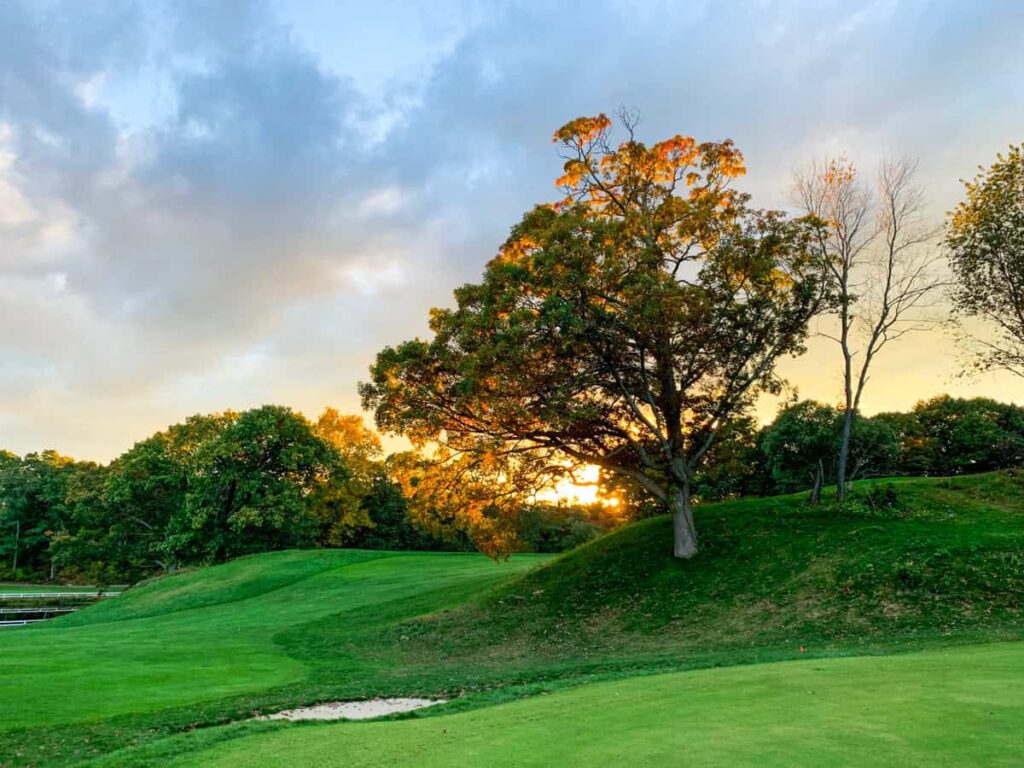 sunset view at George Wright golf course looking back towards 12th fairway